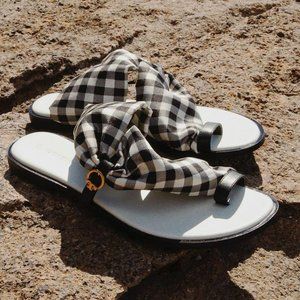 NEW Tory Burch Selby Leather Scarf Black & White Sandal 7.5